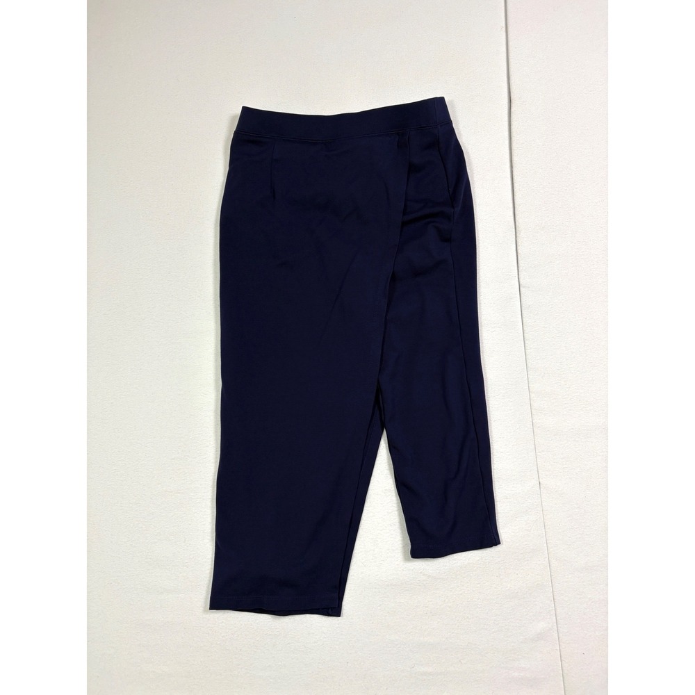 IMAN Womens Navy Blue Faux Wrap Asymmetrical Midi Skirt Size Small Stretch Knit